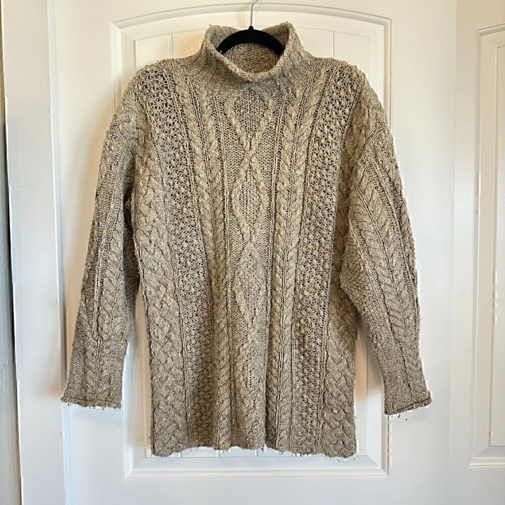 VINTAGE Express Tricot Hand Knitted Nubby Beige Mock Neck Sweater Women M
